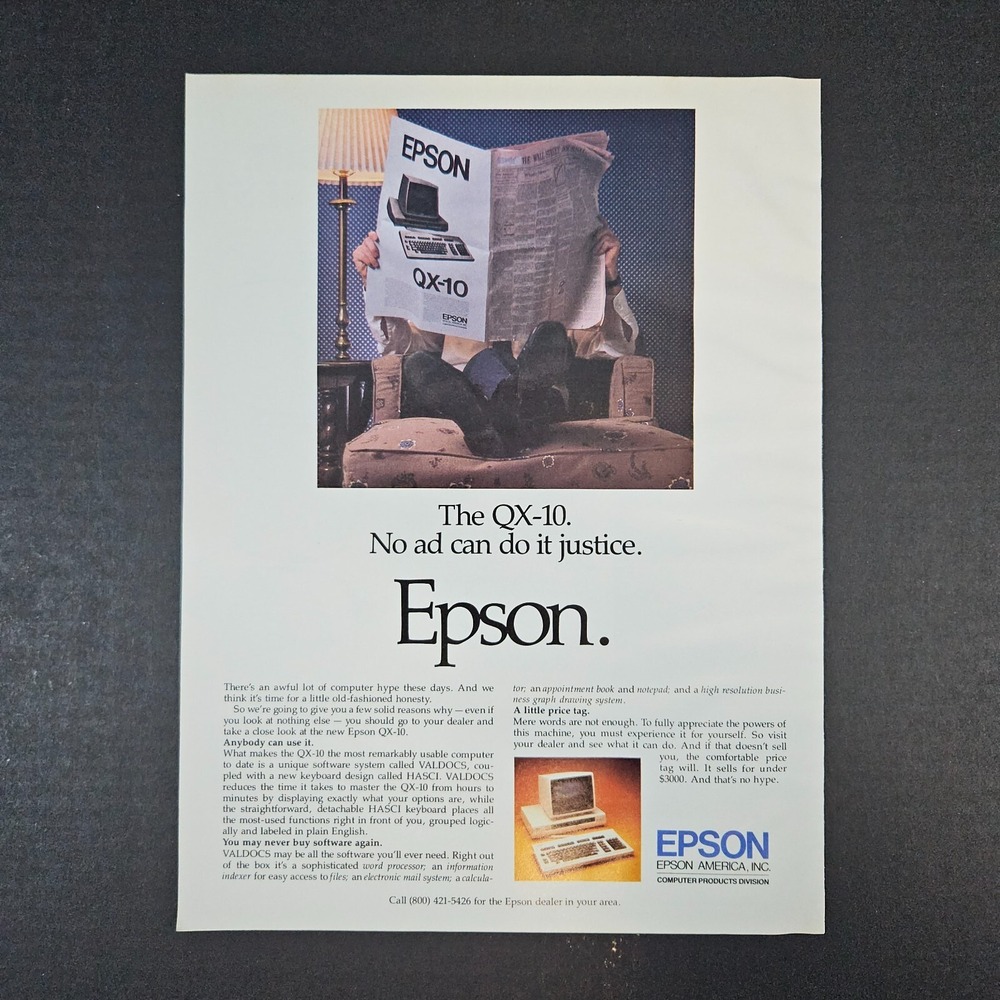 1983 Epson QX-10 Computer Vintage Print Ad VALDOCS Software HASCI Keyboard